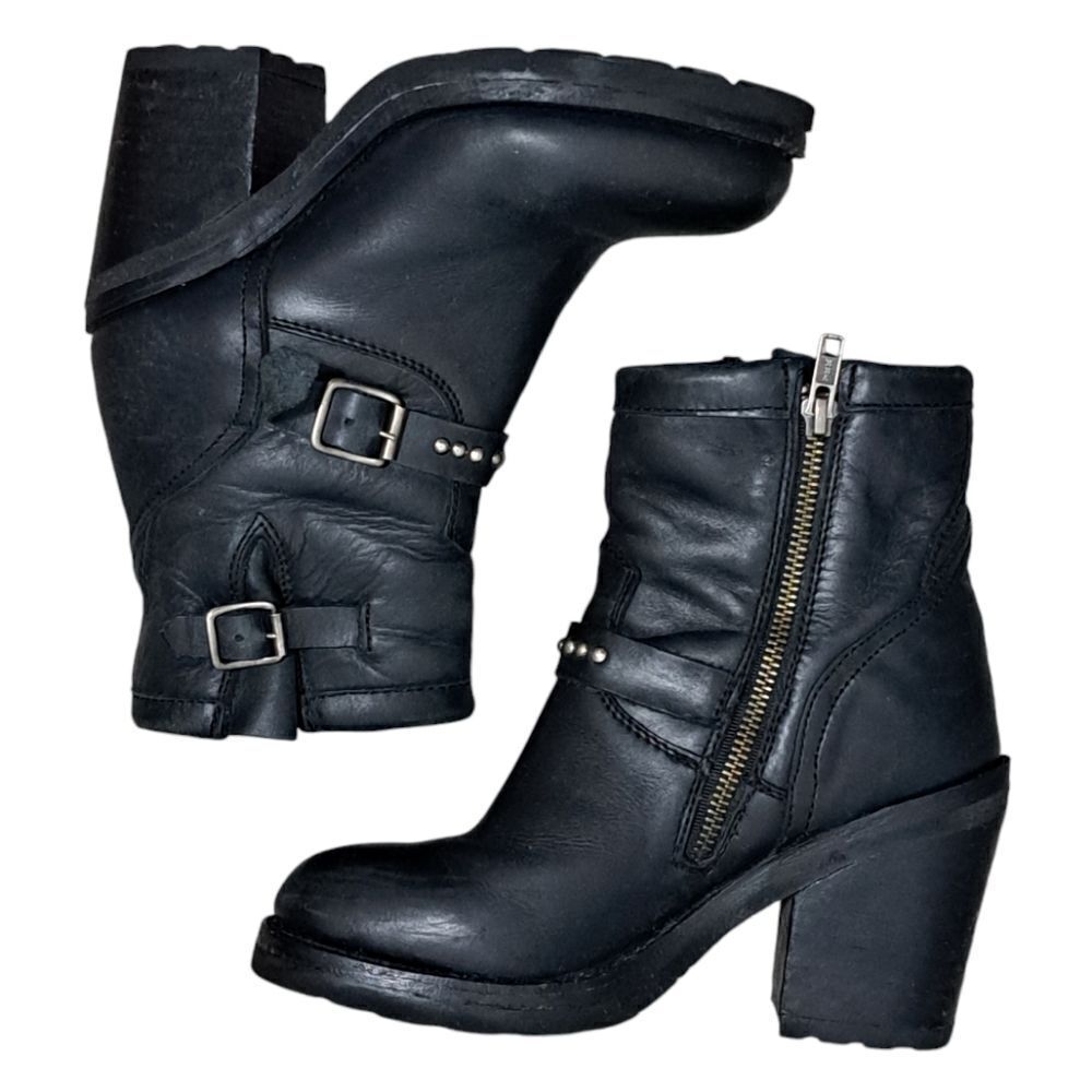 Ash Universe Chunky Studded Heel Goth Biker Leather Boots Siz 36 US 5.5-6 Black